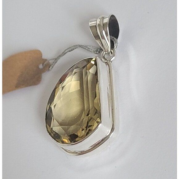 Vintage Boho Sterling Silver Huge Large Chunky Yellow Citrine Crystal Pendant - Picture 3 of 12